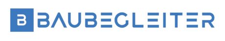 der Firmenname Baubegleiter in blauer Schrift und rechts daneben ein weißes B auf blauem Quadrat